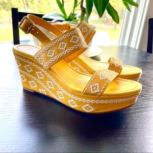 TORY BURCH Yellow Blake Embroidered Platform Wedge